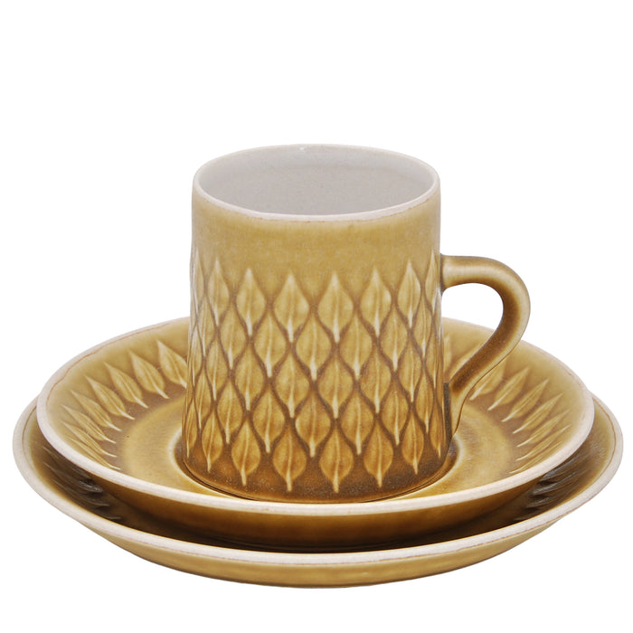 J.H. Quistgaard Relief Coffee Cup Trio, vintage Cup, Soucer & plate Quistgaard Kronjyden / Nissen
